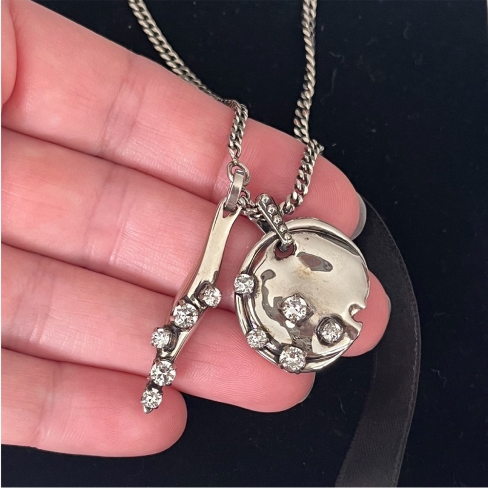 Alexander McQueen Silver Molten Pendant Necklace with Crystals